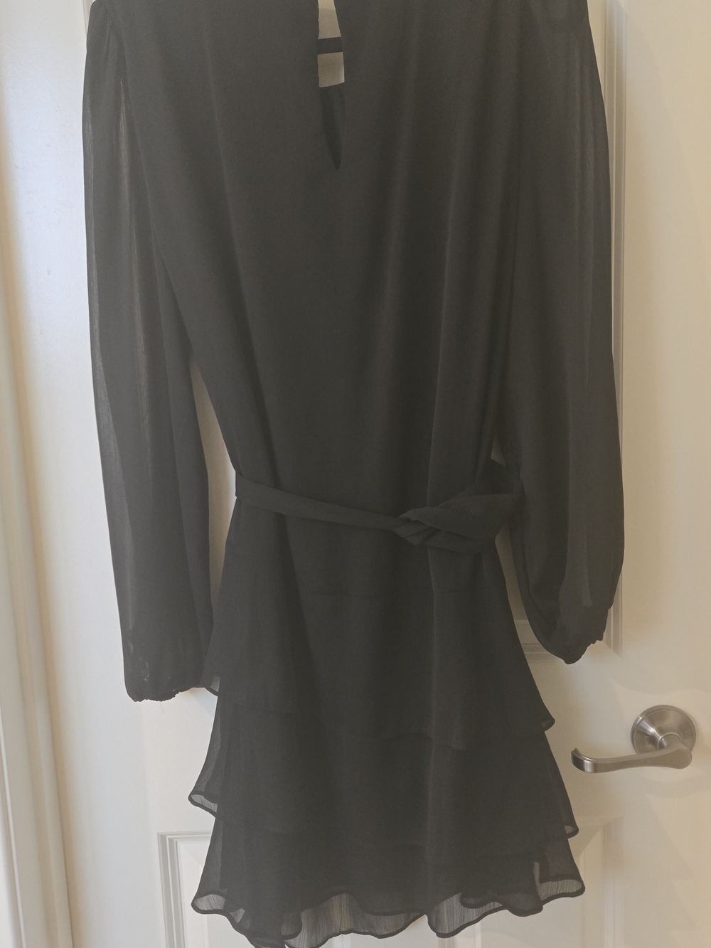 MSK Black Long-Sleeve Tiered Tie-Waist Dress - Picture 3 of 3